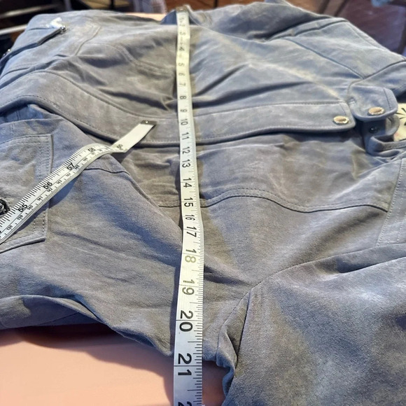 Isaac Mizrahi NWOT 100% suede blue/gray silver hardware flight jacket 21” p2p - Picture 15 of 15